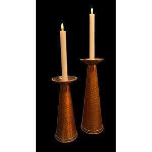 2 Vtg Hammered Copper & Brass Studded Candle Holders Made In India 9.5" & 12"
